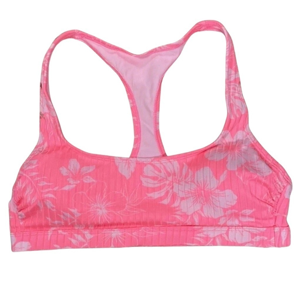 Target Y2K Sporty Tropical Barbiecore Pink Hawaiian Floral Swimsuit TopSzL